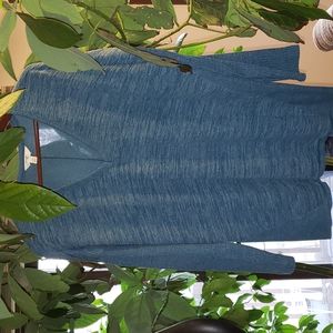 Terra & Sky Teal V Neck Knit 3/4 Sleeve 1X